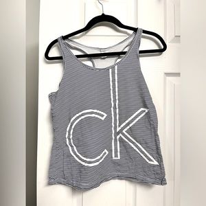 Women’s blue and white striped racerback athletic tank top